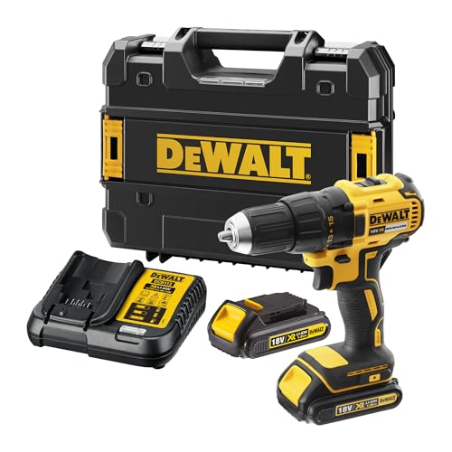 DEWALT Trapano Avviatore Compatto XR 18V 2 x 2.0Ah. Include 2 Batterie 1.5Ah e Valigetta TSTAK, DCD777S2T-QW