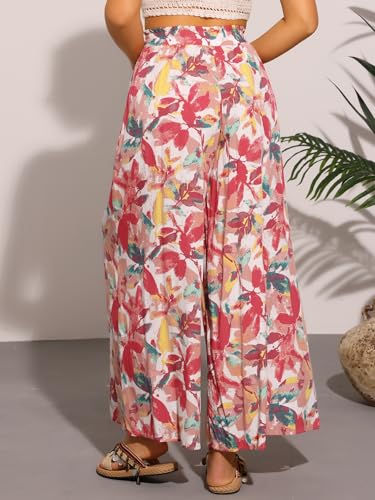 Allegra K Tropical Pants for Women's Boho Elastic Waisted Flare Palazzo Wide Leg Pants3