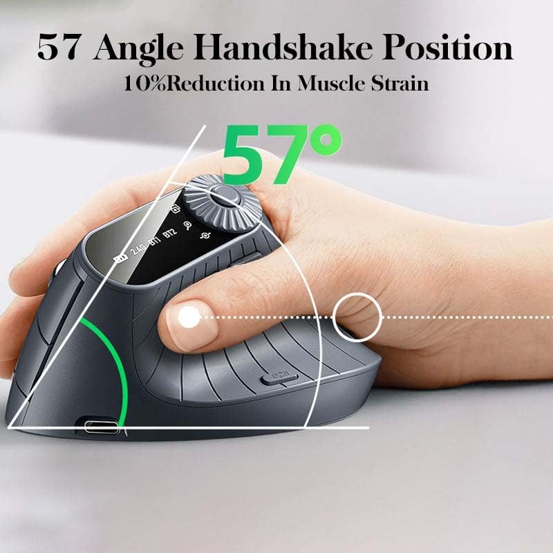 2025 Upgraded Ergonomic Triple-Connect Wireless Mouse, Vertical Ergonomic Mouse with 4 Adjustable DPI, Bluetooth 5.0&USB Receiver for Laptop/PC/Mac, Pain Relief for Office/Gaming/Design (Black)