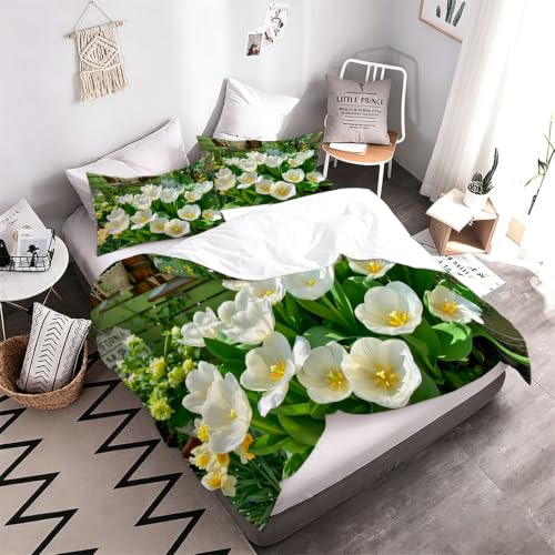 Parure de lit 3D imprimée 240x260 housse couette fleurs microfibre avec taies - 4