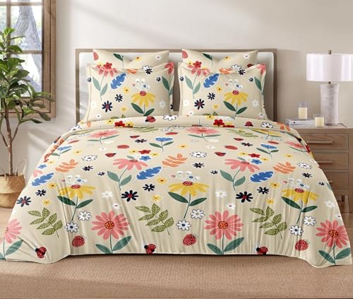 Image of Glace Cotton Single Bedsheet with 1 Pillow Cover | Soft, Durable, Lightweight & Skin-Friendly Fabric| Suitable for Single /Diwan Bed Size 4x6 feet (48x72 Inch) Pink