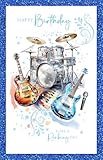 Cherry Orchard Biglietto di compleanno da uomo, biglietto di compleanno per lui, design musica rock, batteria e chitarra, elegante bordo in alluminio, completo di busta