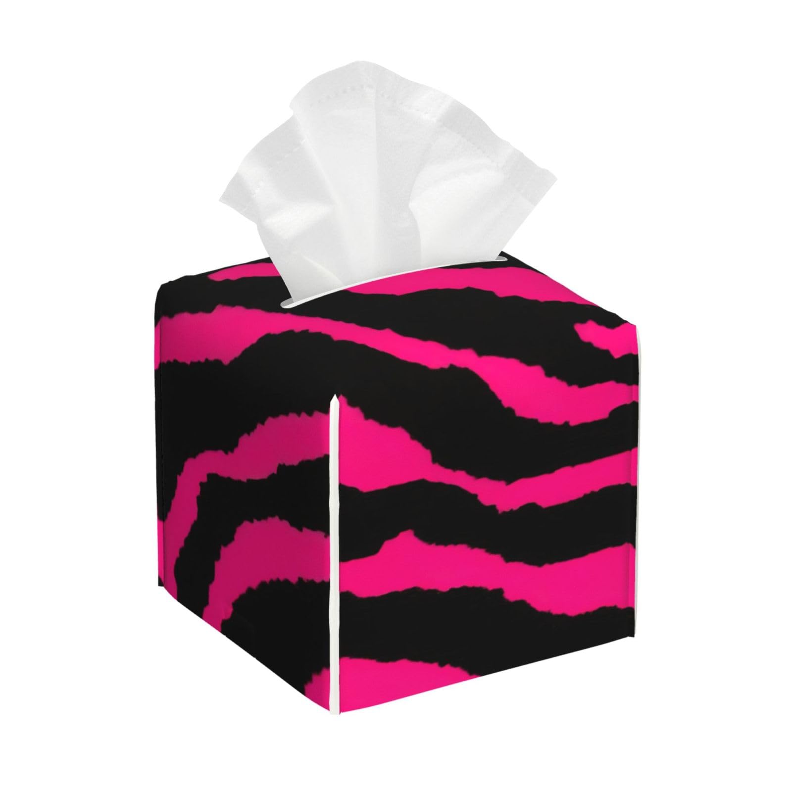 Zebra Tiger Leopard Pink Print Square Tissue Box Cover For Living Room Bedroom Office Decor Organizer Holder