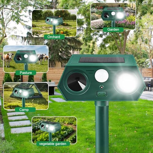 2025 Solar Animal Repellent,Upgraded Ultrasonic Cat Repellent Outdoor,Waterproof Deer Deterrent for Bird Dog Skunk,Squirrels Deterrent with Motion Detection Flash Lights for House A (2 Pack) by RQQN - Used condition - Image 3