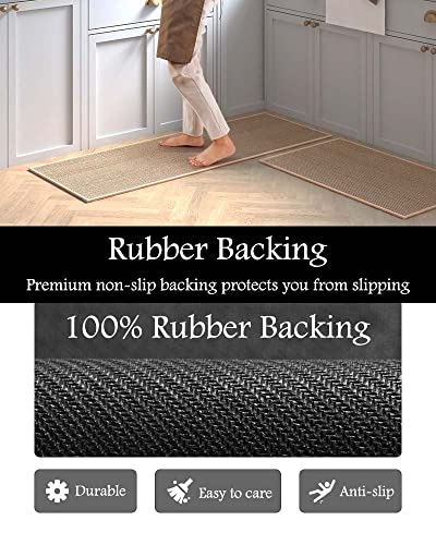 Montvoo Rugs And Mats Washable [2 Pcs] Non-Skid Natural Rubber Runner Rugs Set For Kitchen Floor Front Of Sink, Hallway, Laundry Room 17"X30"+17"X47" (Oats) #TOP2