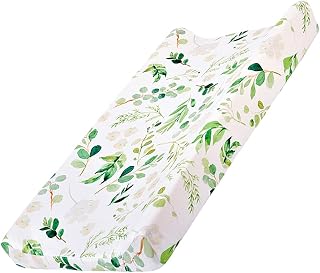 Baby Green Leaf Diaper Changing Pad Cover Cradle Mattress Sheets, Infant Stretchy Fabric Changing Table Cover Changing Mat Cover Baby Nursery Diaper Changing Pad Sheets 32''X 16'' (Green Leaves)