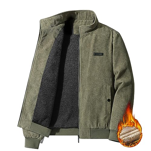 Mens Bomber Jacket Corduroy Fleece Jackets Full Zip Up Sherpa Winter Coat Vintage Trucker Shackets Coats with Pockets2