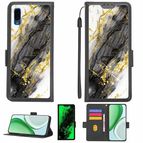 Aroepurt Case Compatible for Fxtec Qxda Pro 1x Qx1050 Phone Case Flip Cover [with Tempered Glass Screen Protector][RFID Blocking][Gold Glitter+Luminous] LPT-HDL