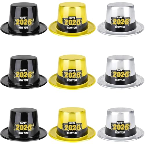 9pcs Nochevieja Sombreros Accesorios, Feliz Año Nuevo Fiesta Gorros para 2026 Nochevieja Año Nuevo 2026