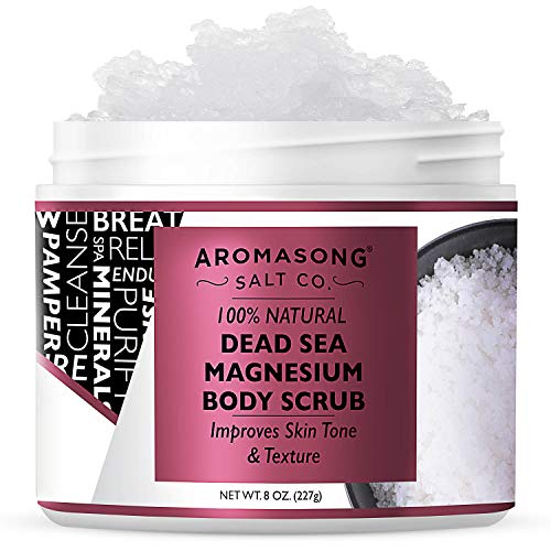 Aromasong 100% Pure RAW Dead Sea Magnesium Body Scrub, Exfoliating Salt Scrub, Natural Stretch Marks & Cellulite Reducer, Skin & Face Care Products For Women & Men, Moisturizing Beauty Cleanser, 8 Oz.