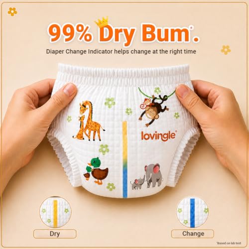 Image of Pro-ease Lovingle Luxury Baby Diaper|Pant Style Diaper for Baby|Diaper M size|2X Absorption*IAdvanced Leakage Protection|Wetness Indicator|Easy Throw Tape|7-12 kg|25(23+2Free) Pieces (Pack of 4)