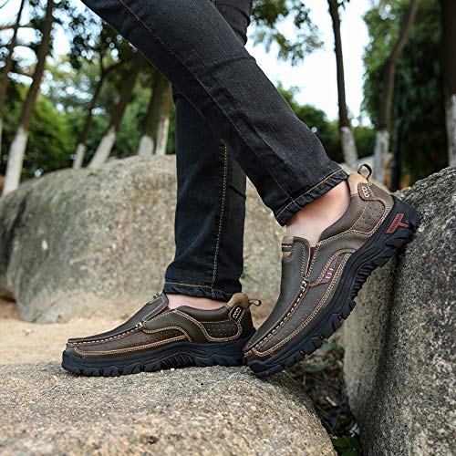 Alitikavic Mens Slip On Casual Shoes Leather Comfortable Walking Loafers Brown #TOP4