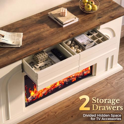 MapleGrace 70" Farmhouse Fireplace TV Stand with 36" Fireplace, White