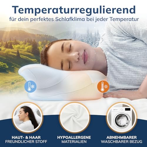 CALMONT - Orthopädisches Kissen für alle Schlaftypen I Nackenstützkissen für erholsamen Schlaf I Memory Foam Kissen für ideale Anpassung I Kopfkissen Nackenschmerzen ergonomisches Kopfkissen (Weiß)