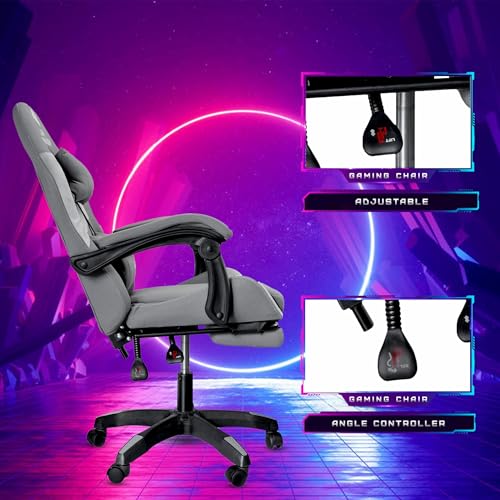 Image of Casa Copenhagen Designed in Denmark, High-Back Fabric Gaming Ergonomic Chair with Advanced Mechanism & Electric Back Massager, Luxurious Memory Foam Seating & Multi Function Arm-Rest - Grey & Grey