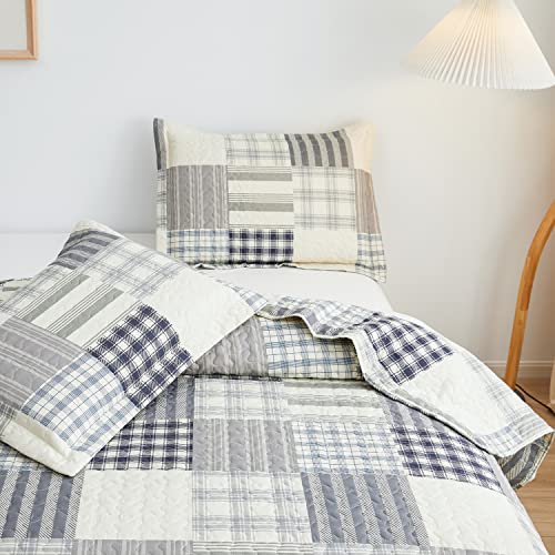 Hailea Plaid Patchwork Quilt Full/Queen Size Lightweight Buffalo Checkered Bedding Stripes Bedspread Coverlet All Season Home Bedding Decor With 2 Pillowshams #TOP2