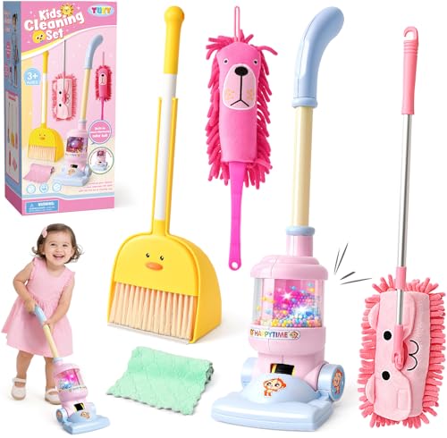 Animal Set de Limpieza para Niños, Set Limpieza Juguete con Escoba y Recogedor Niños & Fregona Juguete & Aspiradora Juguete & Plumero Atrapapolvo & Franelas, Juego de Limpieza para Niños 3 4 5 Años