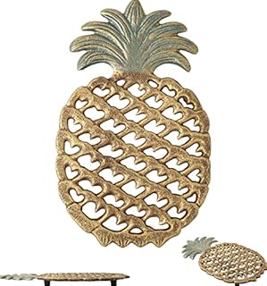 Cast Iron Pineapple Trivet - Decorative Cast Iron Trivet for Kitchen Or Dining Table - Vintage, Rustic Design - Protect Your Countertop from Hot Dishes - with Rubber Pegs/Feet - Recycled Metal