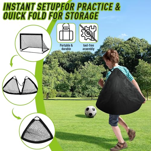 Soccer Goals with Portable Bag, Soccer Nets for Backyard with 10 cones, Kids Soccer Goals, Soccer Training Equipment for Kids, Youth Games, Sports, Fit for Family Game Play