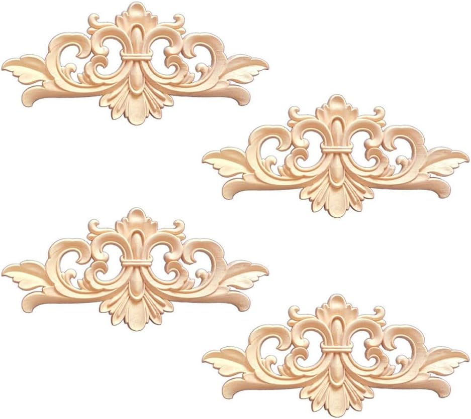 HZONGMINGZT 4 Pcs Wood Carved Mouldings Applique Corner Decal Furniture Decoration for Window Cabinet Door Frame Decal Furniture Decoration