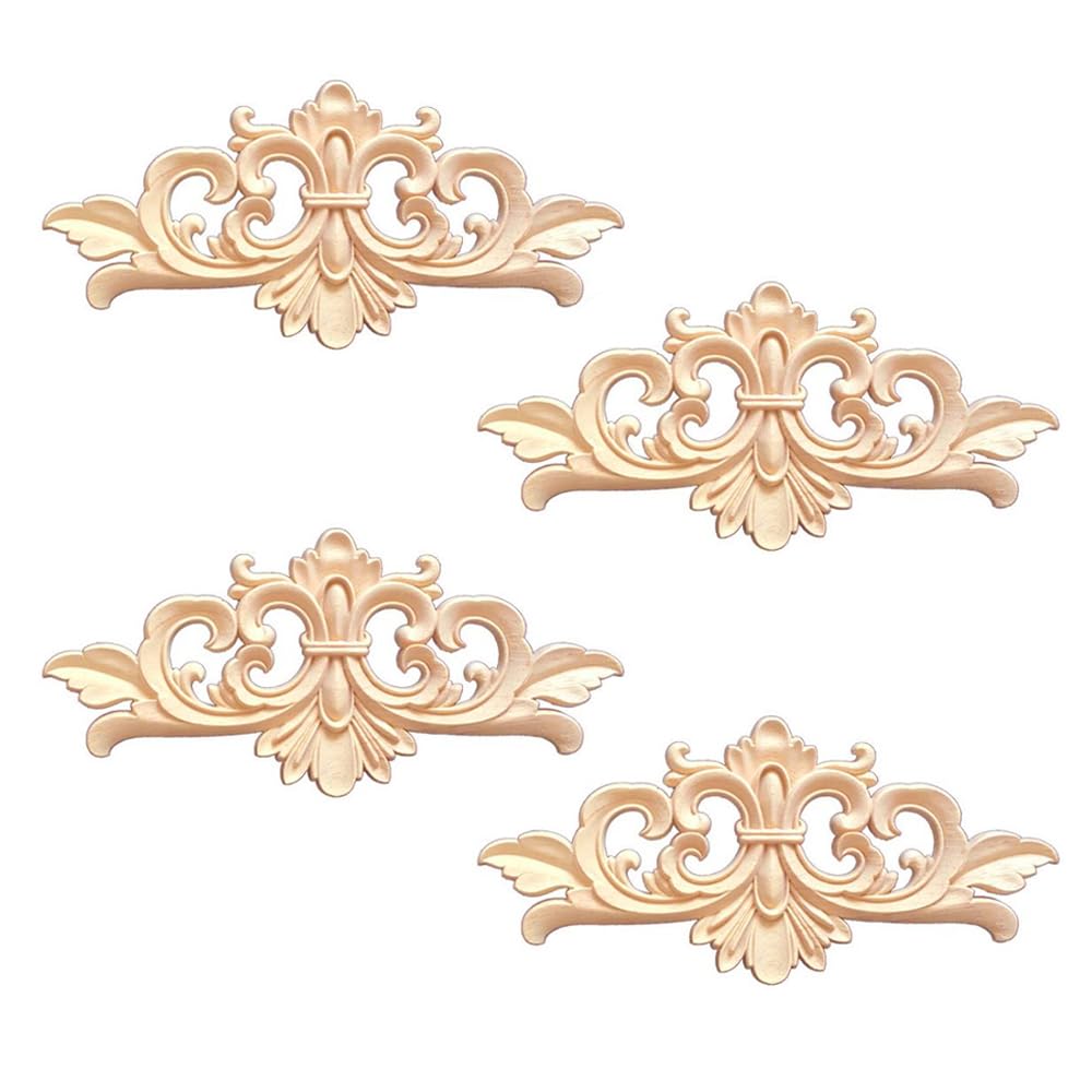 HZONGMINGZT 4 Pcs Wood Carved Mouldings Applique Corner Decal Furniture Decoration for Window Cabinet Door Frame Decal Furniture Decoration