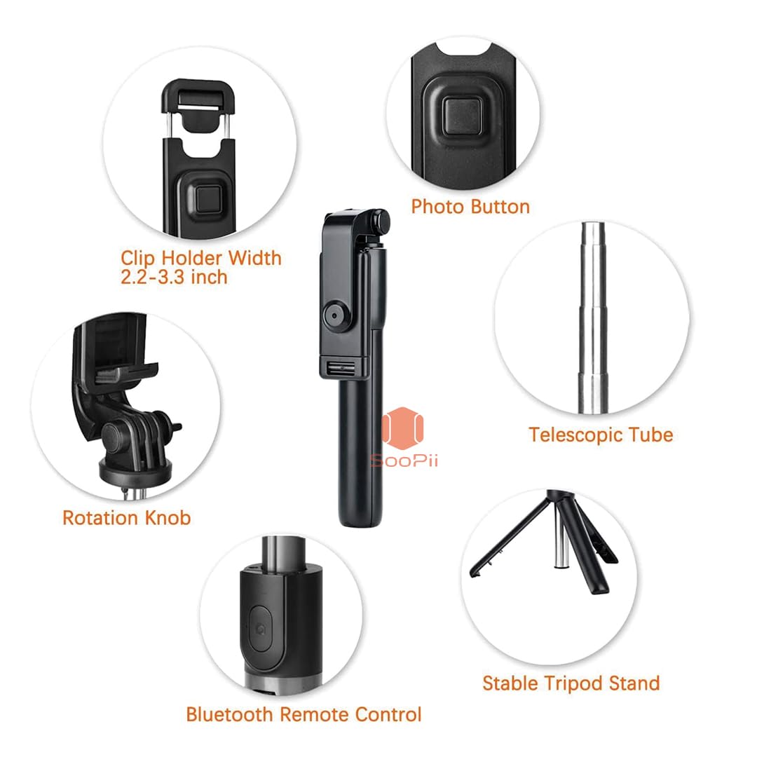 SOOPII 3-in-1 Selfie Stick with Bluetooth Remote, Foldable Tripod Stand, Compact & Extendable Upto 70 cm / 27.5 inches Mobile Stand Holder for iPhone and Android Devices — Amazon image 10