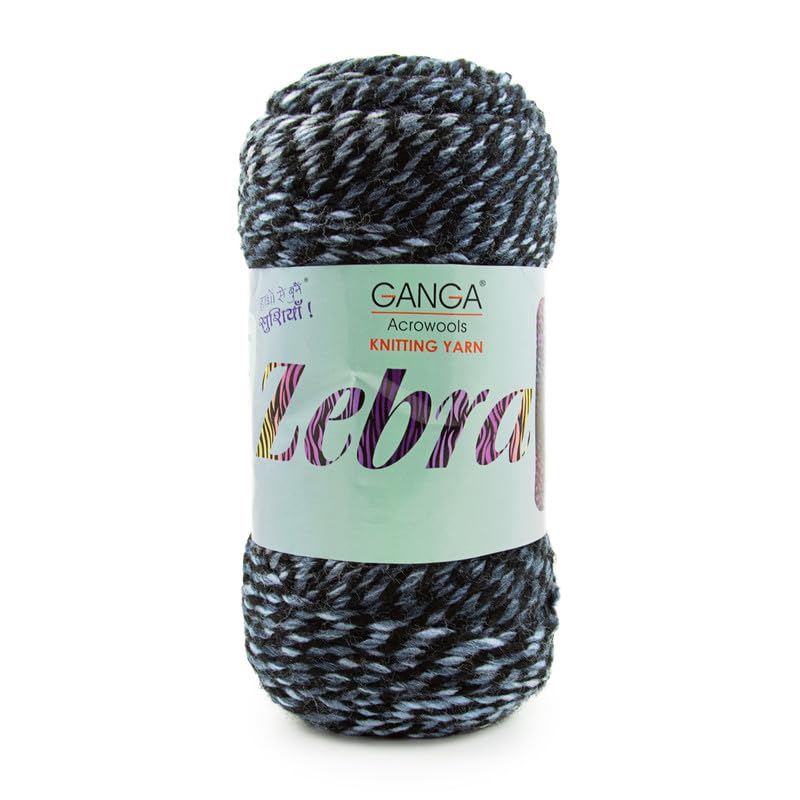 Image of Ganga Acrowools Zebra Acrylic Hand Knitting Fancy Yarn, A Pack of 2 Balls- 150gram Each, Shade No. - PTT1326, Comet