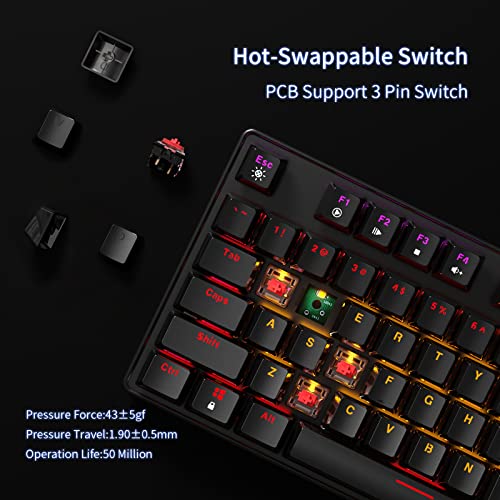 Newmen Gm335 Hot Swappable Mechanical Keyboard Wireless 2.4Ghz/Wired Usb C Gaming Keyboard Anti-Ghosting Led Backlit Wireless Ergonomic Mechanical Keyboard For Mac Windows Pc Gamer(Red Switch) #TOP3