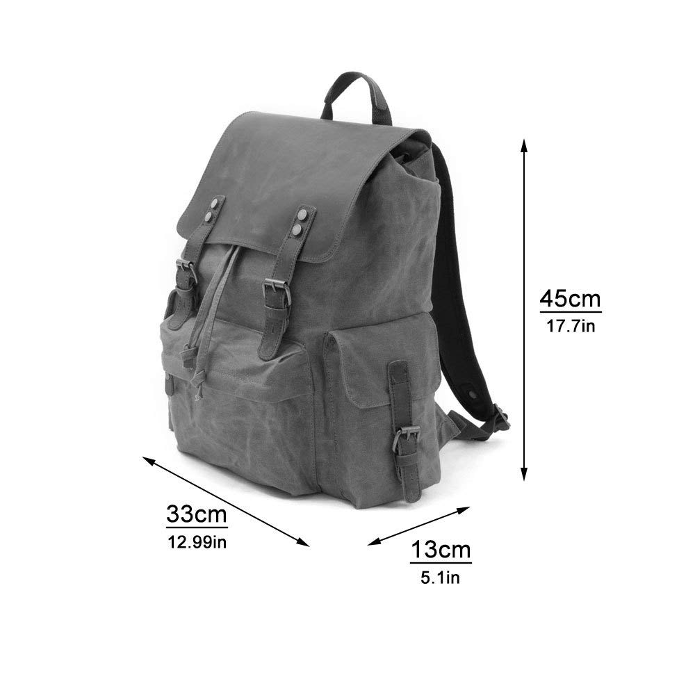 MASII wasserdichte Batik Canvas Herrentasche Mit Leder Rucksack Europa Und Amerika Retro Rucksack Outdoor Reisetasche Mit Großer Kapazität Tasche,Militarygreen