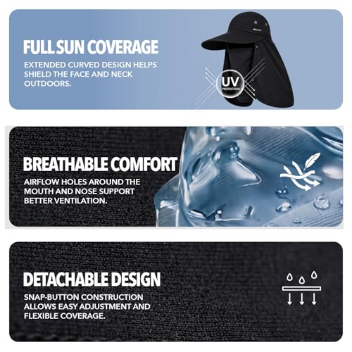 Image of Boldfit Sun Guard Cap for Men & Women UPF Sun Protection Outdoor Hat with Detachable Face & Neck Cover Adjustable & Breathable Cap for Hiking, Trekking, Fishing, Beach & Travel - Grey