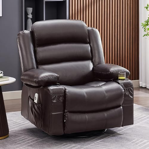Sillón giratorio reclinable tapizado color cuero