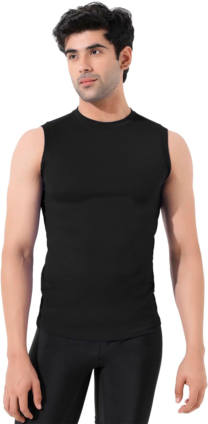 LYCOT Men's Sleeveless Net Rash Guard | Nylon Athletic Compression Top for Swimming & Outdoor Activities
