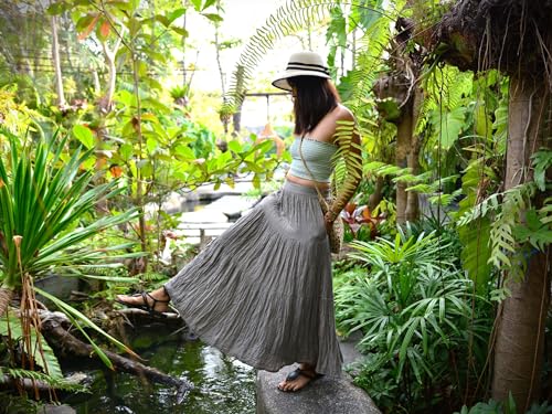 Sakoonee Boho Hippie Maxi Skirt Long Summer Cotton Dress for Women with Elastic Waist and 2 Pockets2