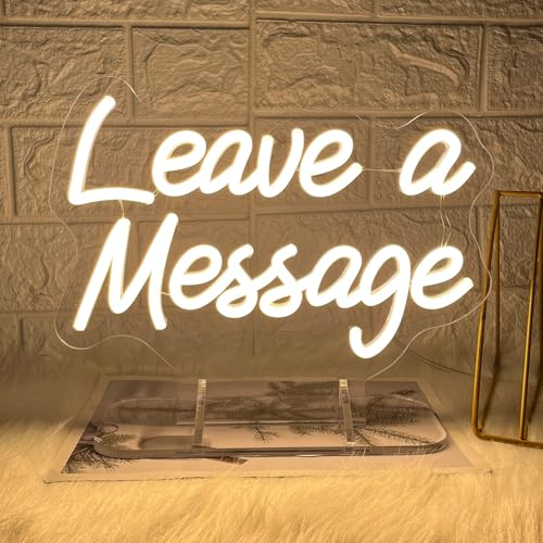 Image of Leave a Message Neon Sign With Holder Base, Neon Guestbook Table Signs for Wedding Shop Business Desk Decor Reception Welcome Dimmable Led Sign, Warm White USB Neons Light