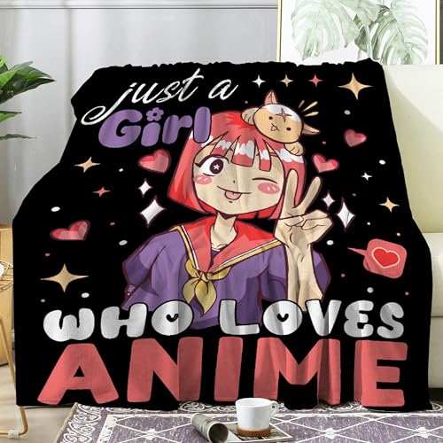 Anime Blanket Just A Girl Who Loves Anime Gifts for Girls Women Cozy Blanket for Bed Couch Sofa 40x50inches