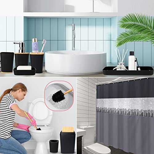 Black Bathroom Accessories Set With Glitter Shower Curtain,10 Piece Bathroom Sets With Trash Can,Toothbrush Holder,Toothbrush Cup,Lotion Soap Dispenser,Vanity Tray,Soap Dish,Toilet Brush,Qtip Holder #TOP4