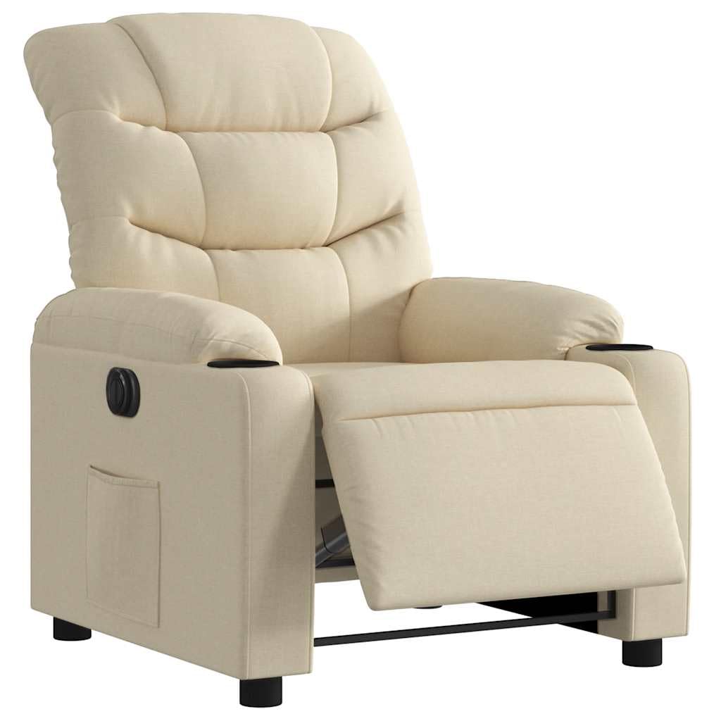 Poltrona relax elettrica in tessuto crema con funzione reclinabile elettrica, poggiapiedi e schienale, 75,5 x 93 x 99,5 cm, comoda sedia imbottita per soggiorno, camera da letto e angolo