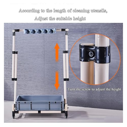Carrito de herramientas de limpieza de pie con soporte para escoba y fregona para almacenamiento organizado en varios entornos