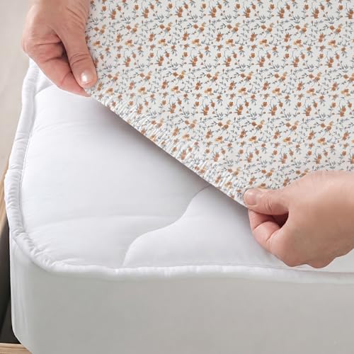 Image of IVAZA Ezyption Cotton Super Soft 240 TC Elastic Fitted All Around Elastic Printed King Size Double Bed Bedsheet with 2 Pillow Cover 72 inch X 78 inch3 Brown & White
