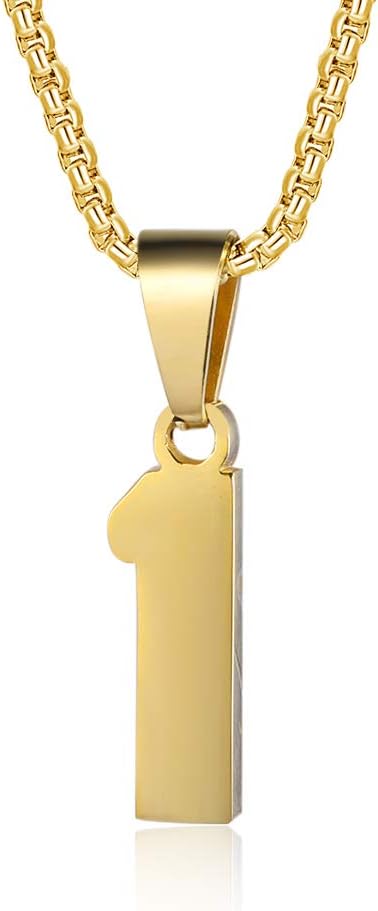Number Necklaces Personalized Necklaces 18K Gold Plated Initial Number Pendant Stainless Steel Chain Sports Necklaces for Men Women