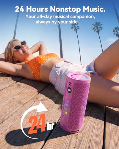 Image of BassBloom Roar 3 Portable Bluetooth Speaker,20W Powerful Sound with JIKE Bass,IPX6 Waterproof,24H Playtime,Bluetooth 5.4,RGB Lights,Wireless TWS Pairing,Outdoor for Camping and Beach (Pink)