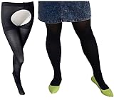 [NAKAMAJITA] 3L-8L 通気性 サスペンダー タイツ 80D 大きいサイズ ブラック ゆったり なめらかタッチ 穴あき オープンクロッチ (3L-4L, ブラック)