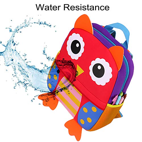 Hipiwe Little Kid Toddler Backpack Baby Boys Girls Kindergarten Pre School Bags Cute Neoprene Cartoon Backpacks For Children 1~3 Years Old (Red Owl) #TOP5