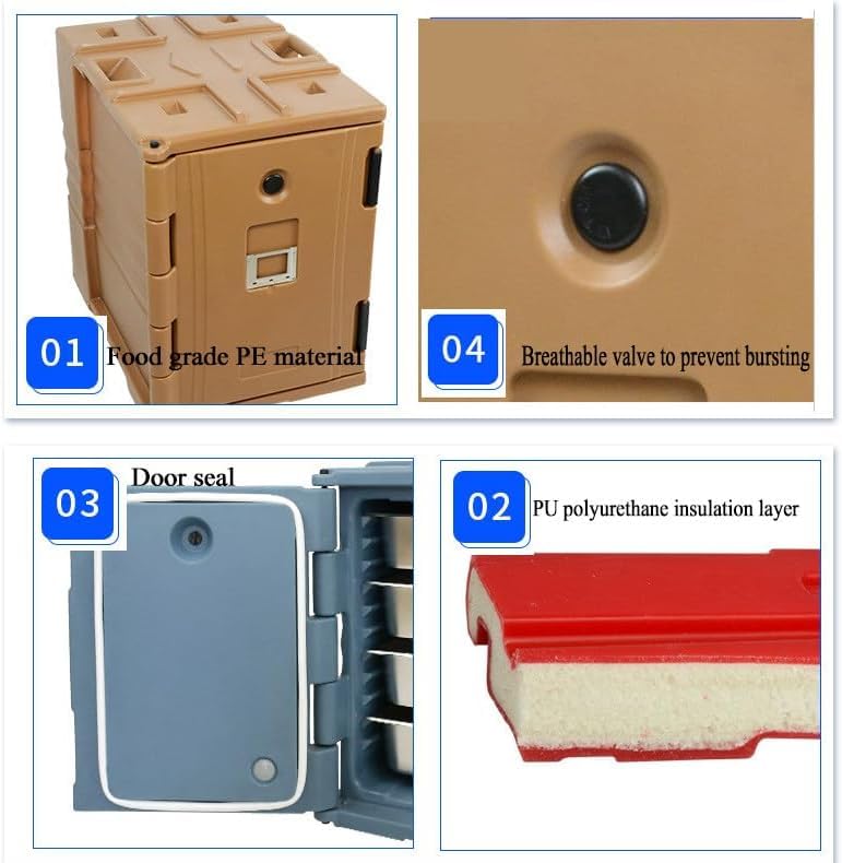Transportador de alimentos aislado, material LLDPE de grado alimenticio, diseño de carga frontal para catering, calentador de sopa portátil, ideal para el transporte de alimentos