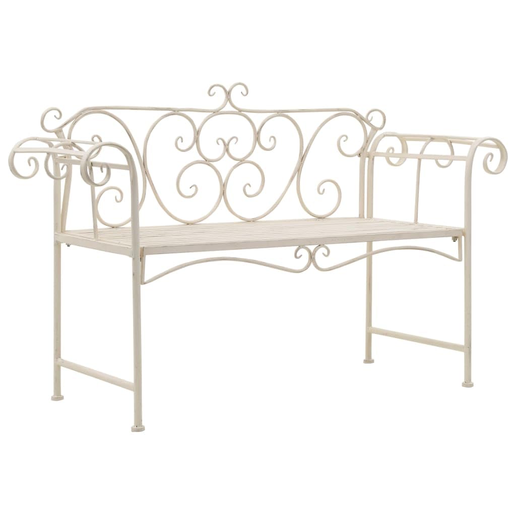 Gartenbank Metall 132 cm Antik Weiß Vintage Sitzbank mit Schnörkel-Verzierungen Nostalgie Parkbank wetterfest für Garten Terrasse und Balkon 2-Sitzer Metallbank weiß