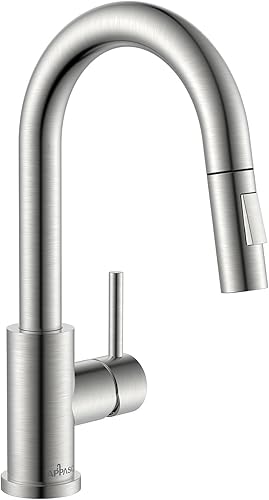 APPASO Grifo de fregadero de barra, grifo de cocina de acero inoxidable con rociador extraíble, moderno grifo de arco alto de una sola manija, grifo