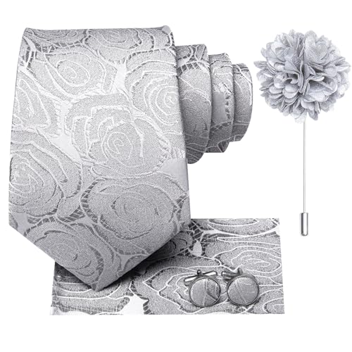 Image of Hi-Tie Men's Silk Ties Formal Woven Classic Necktie Pocket Square Cufflinks Lapel Pin Set Wedding Business