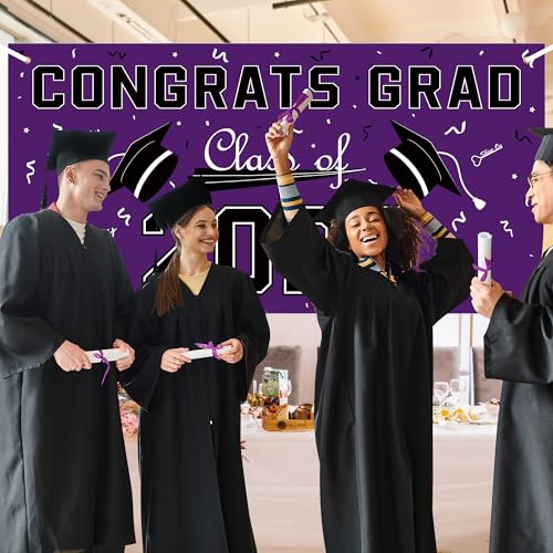 Image of 2026 2027 Graduation Decorations - Purple Polyester Graduation Backdrop - Graduation Party Decorations - Congrats Grad Banner - Graduation Decorations Class of 2026,Graduation Party Favors Supplies Yard Sign