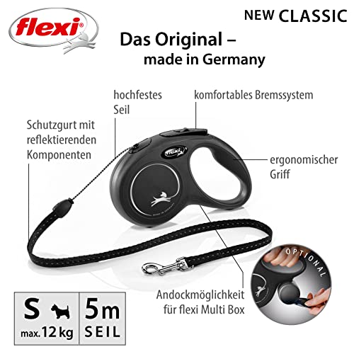 flexi® Classic S Seil 5 m schwarz, Roll-Leine für Hunde bis 12 kg