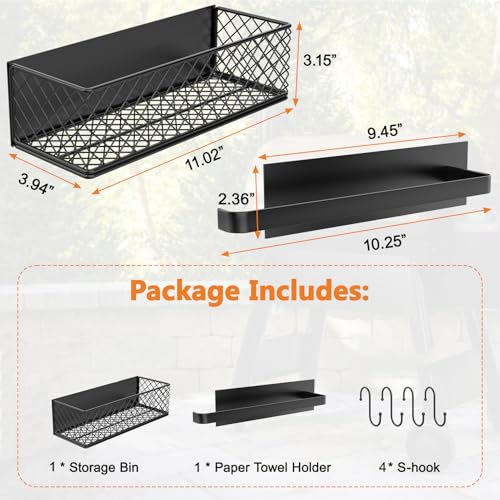 Image of Ormeli 1 Pack Magnetic Storage Bin for Traeger Smoker Grill Caddy with Paper Towel Holder, Grill Basket for Some Models of Traeger /Pit Boss /Z Grill Smoker Accessories, Griddle Caddy for Outdoor